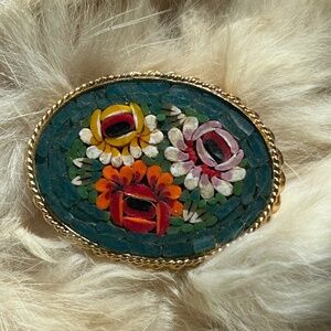 Vintage Italian Micro mosaic floral brooche